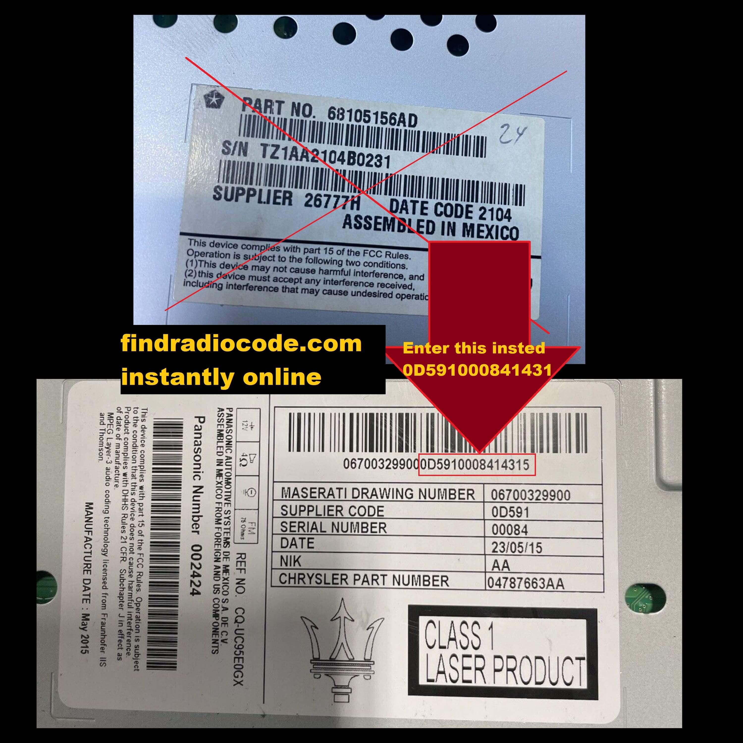 Maserati panasonic 8.4inch anti theft radio code label Harman